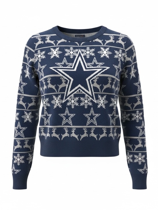 NFL Sweaters - NFL Navy & White Dallas Cowboys Fair Isle Crew Cropped Sweater - Women